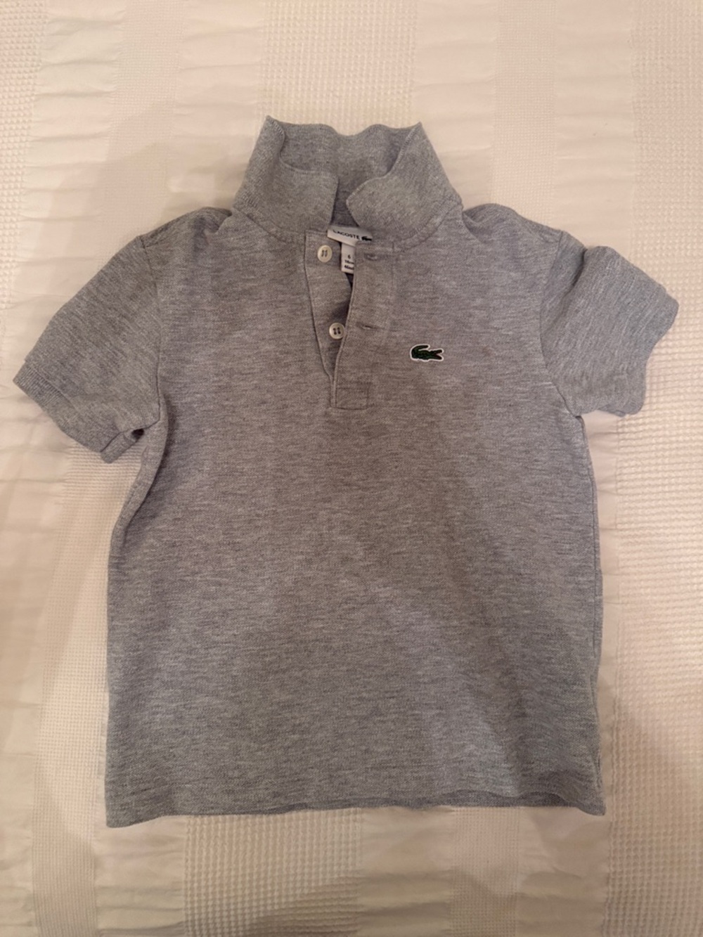 Lacoste Light Gray Short Sleeve Polo with Green Crocodile Logo
